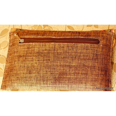 Brown Jute Clutch Purse With Multicoloured Sequin Flowers